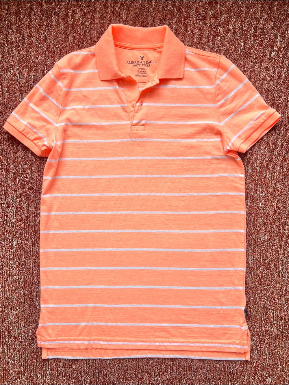 Men's American Eagle Outfitters Coral & White Striped Polo - Classic Fit XS